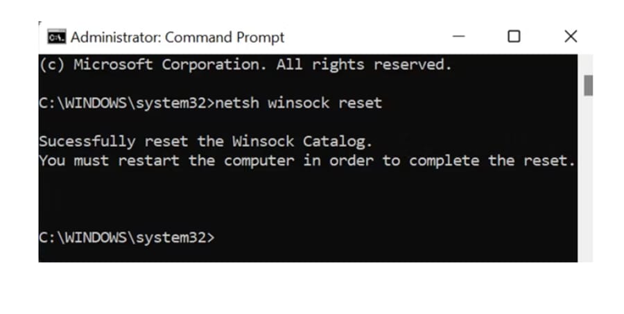 Reset the Winsock Catalog&nbsp;